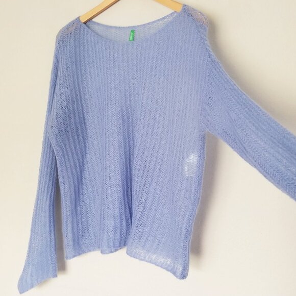 United Colors Of Benetton Sheer Mohair Blend Pullover Sweater L Periwinkle Blue - Picture 4 of 15